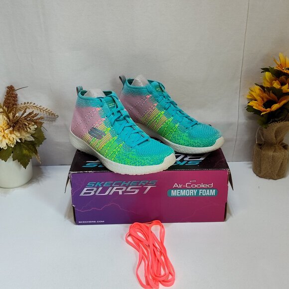 Skechers Burst High-Top Shoes Air-Cooled Memory Foam Womens 8.5 Turquoise Multi - Picture 1 of 12